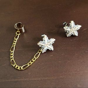 New Unworn Crystal Starfish Ear Cuff Earrings Set